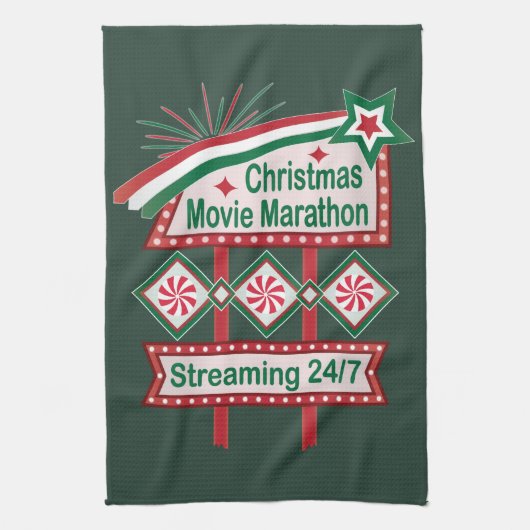 Kerstfilm Marathon Retro Marquee Feestelijk Theedoek (Verticaal)