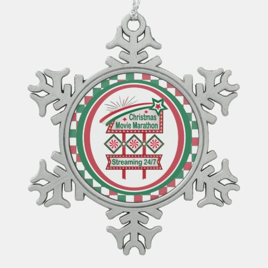 Kerstfilm Marathon Retro Marquee Feestelijk Tin Sneeuwvlok Ornament (Voorkant)