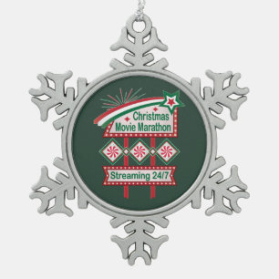 Kerstfilm Marathon Retro Marquee Feestelijk Tin Sneeuwvlok Ornament