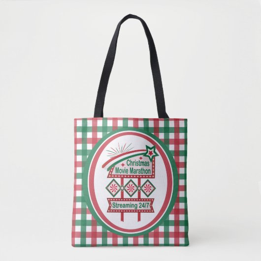 Kerstfilm Marathon Retro Marquee Feestelijk Tote Bag (Voorkant)