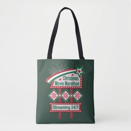 Kerstfilm Marathon Retro Marquee Feestelijk Tote Bag (Voorkant)