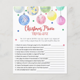 Kerstfilm TRIVIA QUIZ Spelkaart Flyer