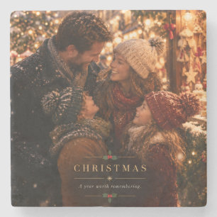 Kerstfilm uit het verleden, gelukkig kerstgezin stenen onderzetter
