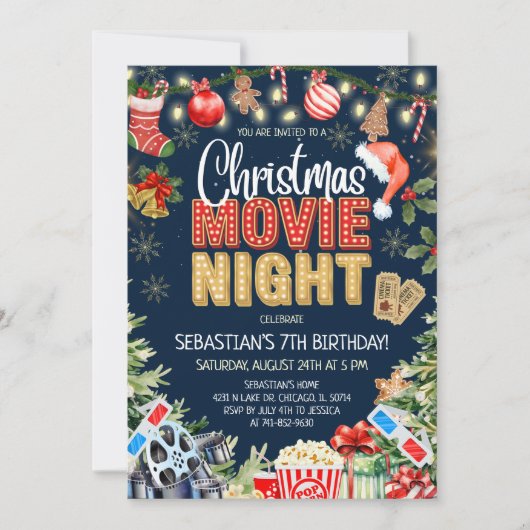 Kerstfilmavond Verjaardag Kaart (Voorkant)