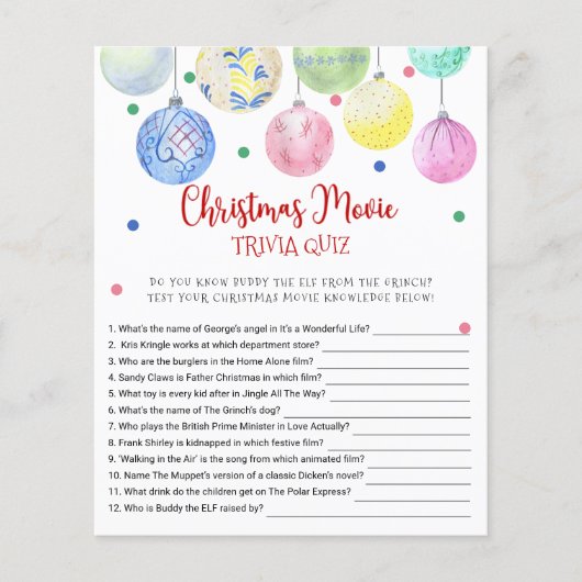 Kerstfilmbrochure TRIVIA QUIZ-gamekaart Flyer (Voorkant)