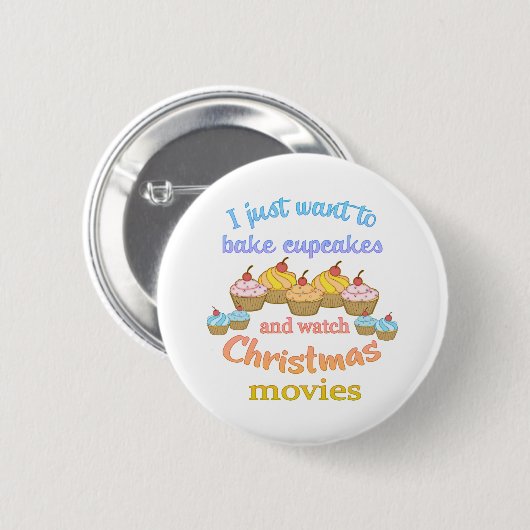 kerstfilms en cupcakes ronde button 5,7 cm (Voorkant /achterkant)