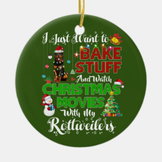kerstfilms met rottweilers keramisch ornament