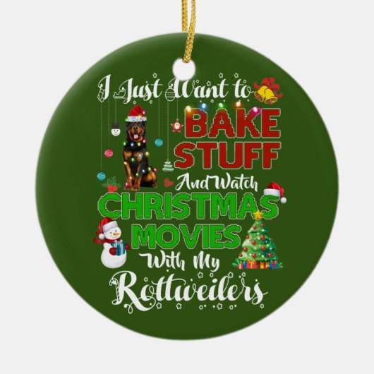 kerstfilms met rottweilers keramisch ornament (Voorkant)