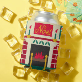 KerstFireplace Red Green Gold Noel Crochet Blikjeskoeler