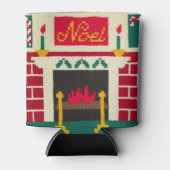 KerstFireplace Red Green Gold Noel Crochet Blikjeskoeler (Voorkant)
