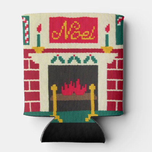 KerstFireplace Red Green Gold Noel Crochet Blikjeskoeler (Achterkant)