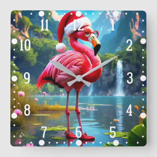 Kerstflamingo als Santa Claus-47476 klok (Voorkant)