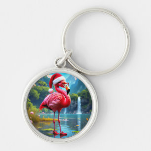 Kerstflamingo als Santa Claus-47476 klok Sleutelhanger