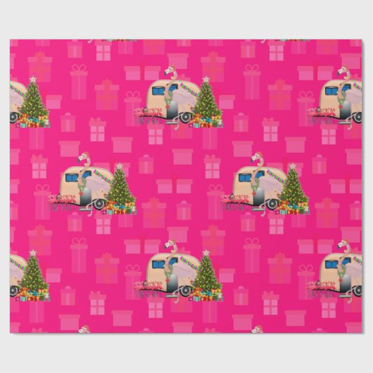 kerstflamingo cadeaupapier (Vlak)