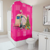 kerstflamingo douchegordijn (In situ)