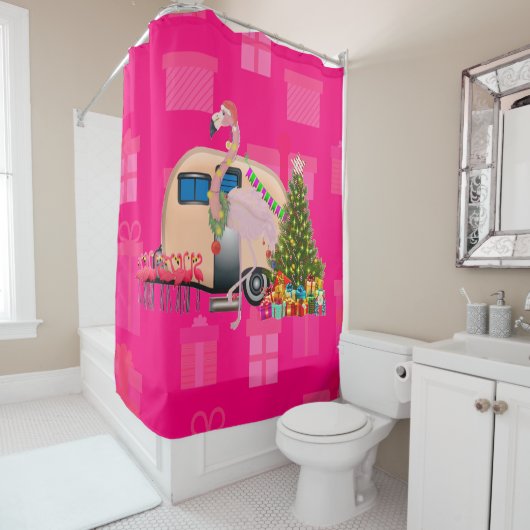 kerstflamingo douchegordijn (In situ)