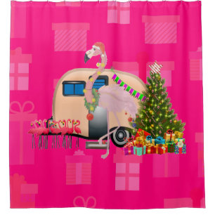 kerstflamingo douchegordijn