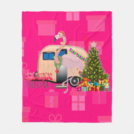 kerstflamingo fleece deken (Voorkant)