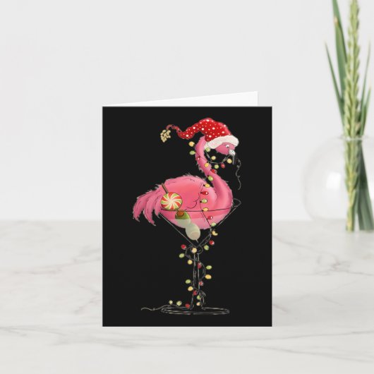 Kerstflamingo in Martini GL voor tropische Holi Kaart (Voorkant)