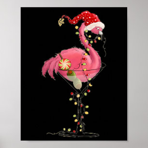 Kerstflamingo in Martini GL voor tropische Holi Poster