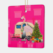 kerstflamingo keramisch ornament (Links)
