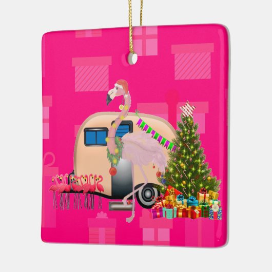 kerstflamingo keramisch ornament (Links)