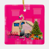 kerstflamingo keramisch ornament (Voorkant)