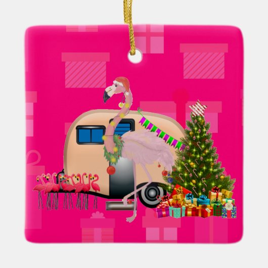 kerstflamingo keramisch ornament (Voorkant)