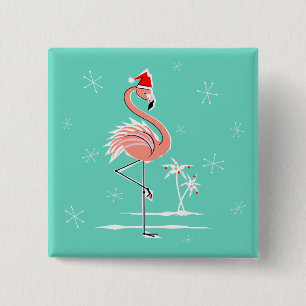 Kerstflamingo knop vierkant vierkante button 5,1 cm