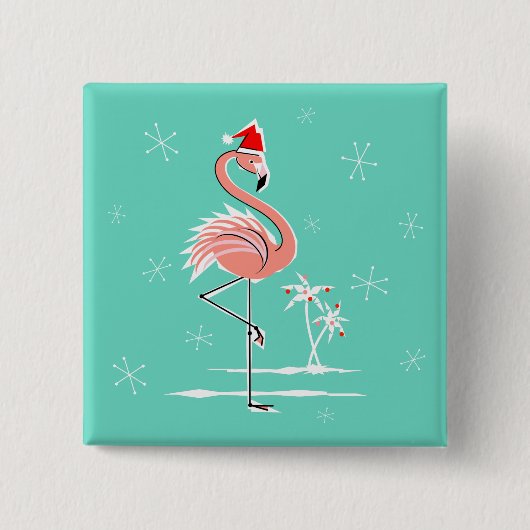 Kerstflamingo knop vierkant vierkante button 5,1 cm (Voorkant)