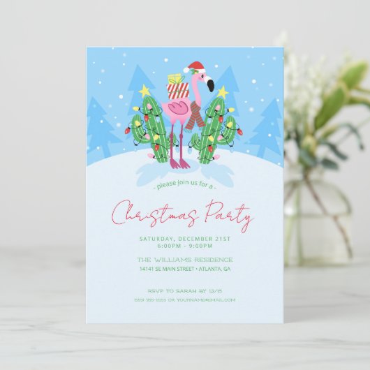 Kerstflamingo met Cactus.          Kaart (Staand voorkant)