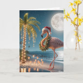 Kerstflamingo met een kerstmuts kaart (Gele Bloem)