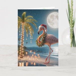 Kerstflamingo met een kerstmuts kaart