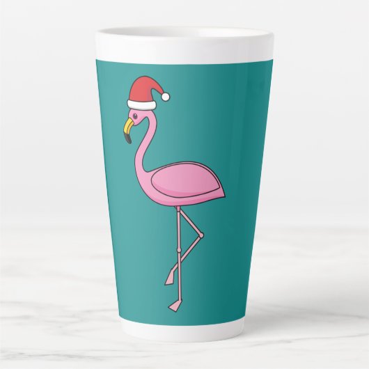 Kerstflamingo met Kerstmannenhoed Latte Mok (Voorkant)