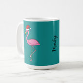 Kerstflamingo met kerstmuts | Naam toevoegen Koffiemok (Voorkant links)
