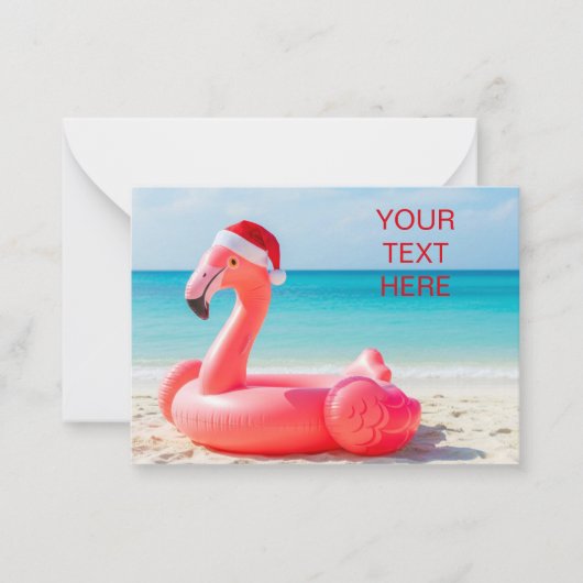 Kerstflamingo met kerstmuts notitiekaartje (Voorkant)