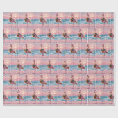 Kerstflamingo met vakantiekrans cadeaupapier (Vlak)