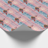 Kerstflamingo met vakantiekrans cadeaupapier (Hoek)