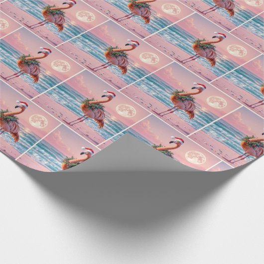 Kerstflamingo met vakantiekrans cadeaupapier (Hoek)