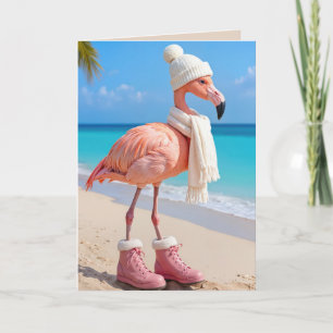 Kerstflamingo met winterkleding kaart