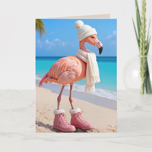 Kerstflamingo met winterkleding kaart (Voorkant)