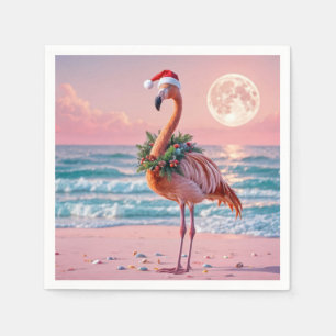 Kerstflamingo op het roze strand servet