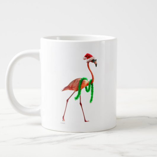 Kerstflamingo op het strand grote koffiekop (Links)