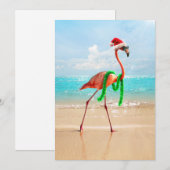 Kerstflamingo op het strand kaart (Voorkant / Achterkant)