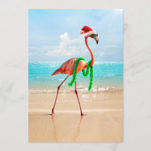 Kerstflamingo op het strand kaart