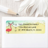 Kerstflamingo op het strand retouradres etiket (Insitu)