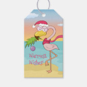 Kerstflamingo op het strand Schattigee Grappige Ca Cadeaulabel (Voorkant)