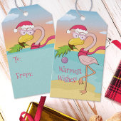 Kerstflamingo op het strand Schattigee Grappige Ca Cadeaulabel