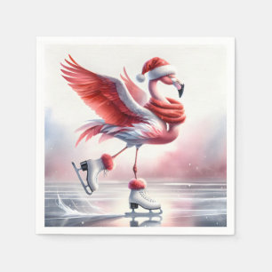 Kerstflamingo op schaatsen servet