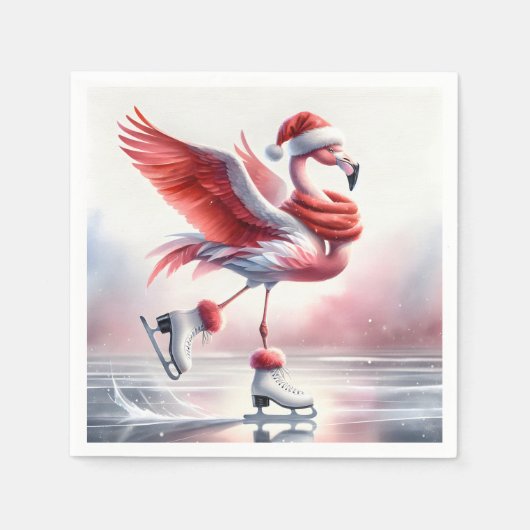 Kerstflamingo op schaatsen servet (Voorkant)